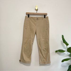 Theory Michaela Cargo Mid Rise Stretch Cropped Capri Khaki Pants